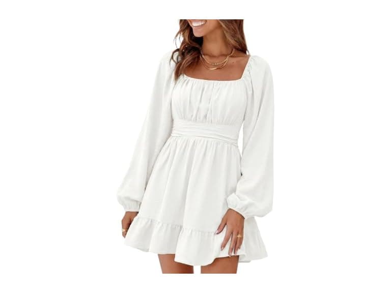 Dokotoo Women Square Neck Fall Dress Tie Dress - Image 1