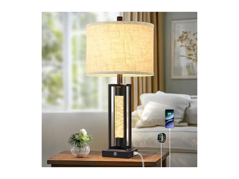 TOBUSA 26’’ Black Farmhouse Table Lamp for Living Room - Image 1