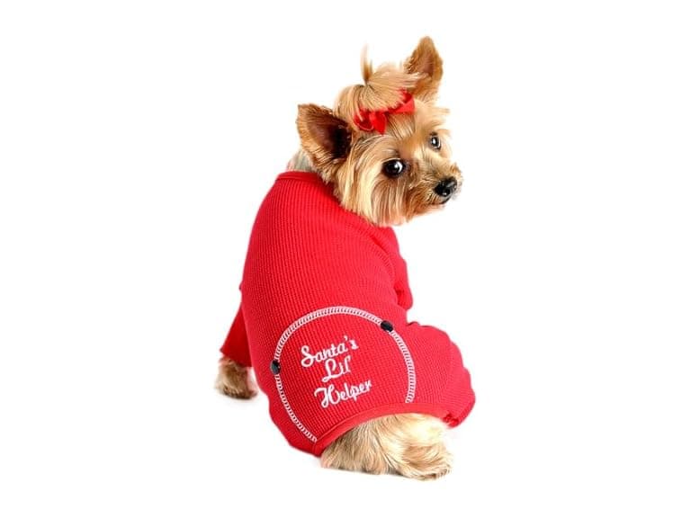 Santa's Lil Helper Holiday Dog Pajama, Red Thermal - Image 1