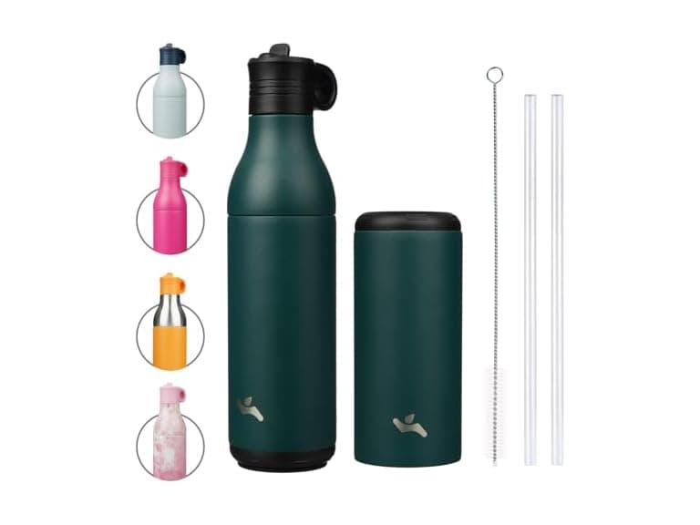 SS Water Bottle with Straw, Green - Image 1
