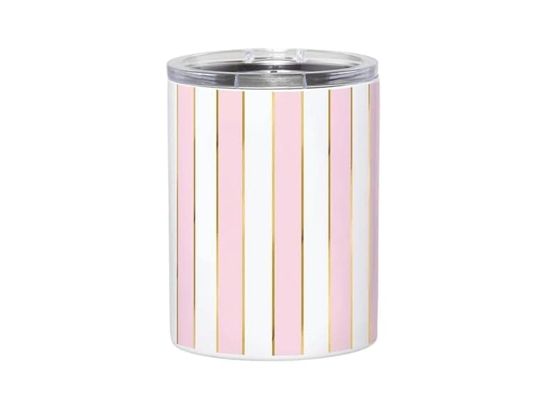 Travel Tumblers Stainless Steel 12-Ounce, Pink White Stripe - Image 1