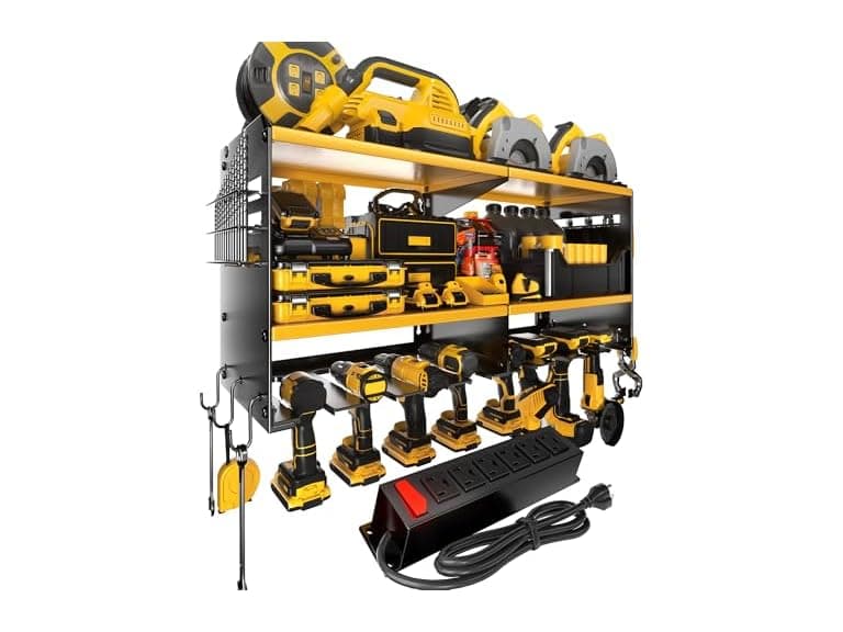 Spampur Power Tool Organizer Wall Mount 15 Min Assembly & Maximum 420lb Load by Heavy Duty Metal, 8 Slots for Cordless Drill, Tool Holder with 6 Outlet Power Strip (Open Box) - Image 1