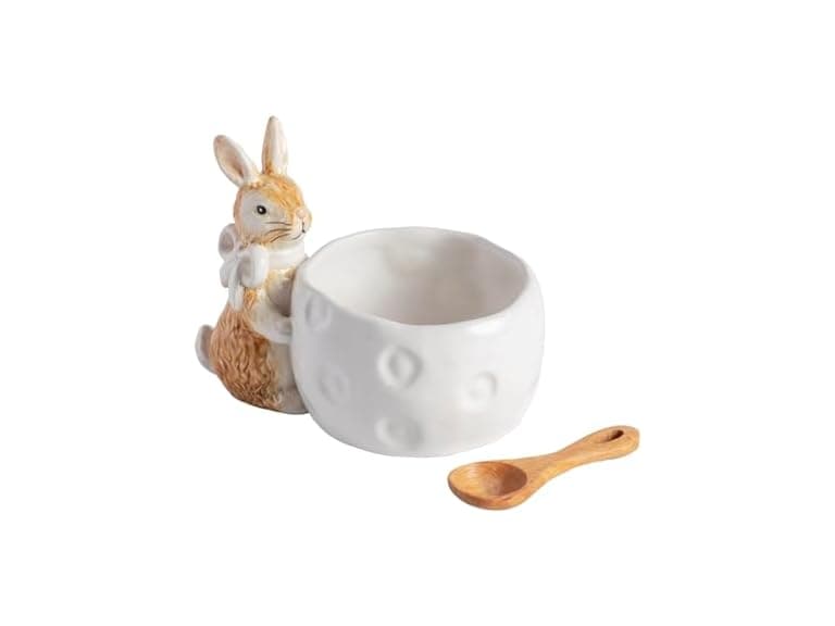 Mud Pie Easter White Bow Bunny Tidbit Bowl - Image 1