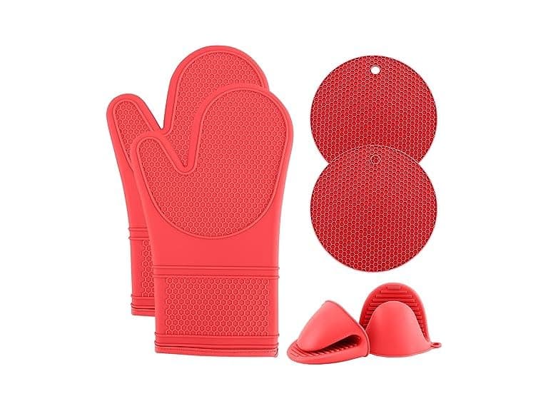 COOK WITH COLOR Silicone Oven Mitts Red, Mitt Set - Image 1