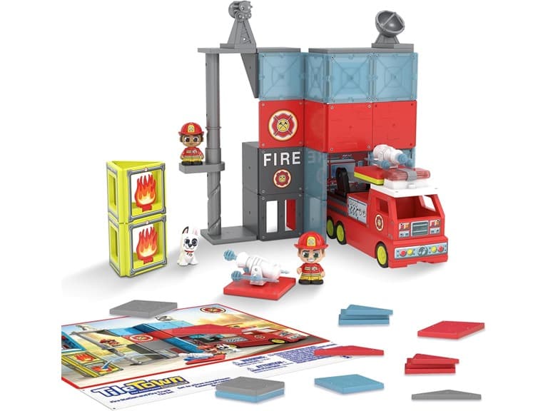 Tile Town Fire Station + Firetruck Magnetic Tiles - Image 1