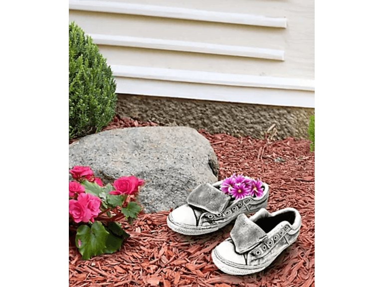 Santa's Workshop Inc 11" Cement White Sneaker Planters - Image 1