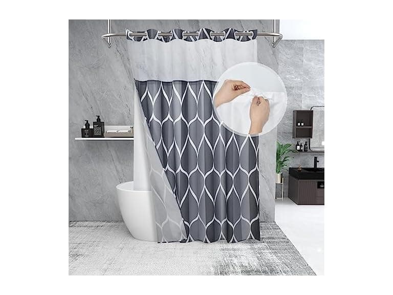 Yiatn Grey Blue No Hook Shower Curt - Image 1