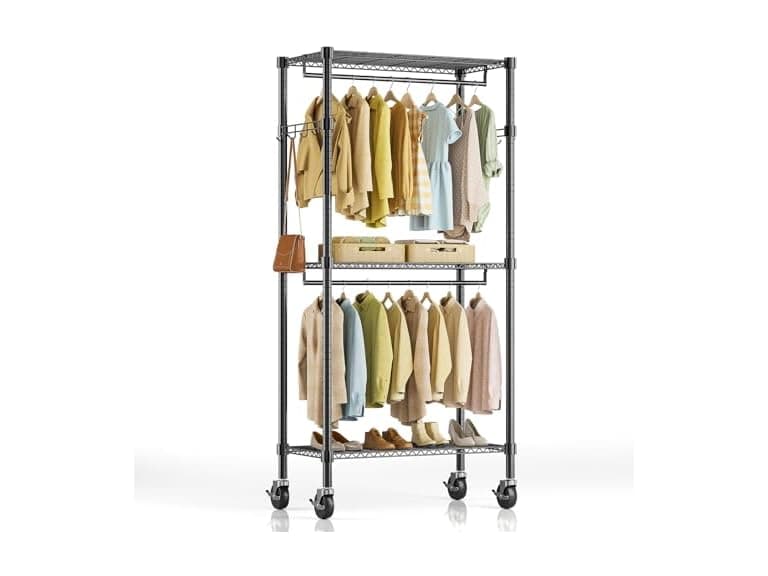 Simple Deluxe Rolling Clothes Rack, Black - Image 1
