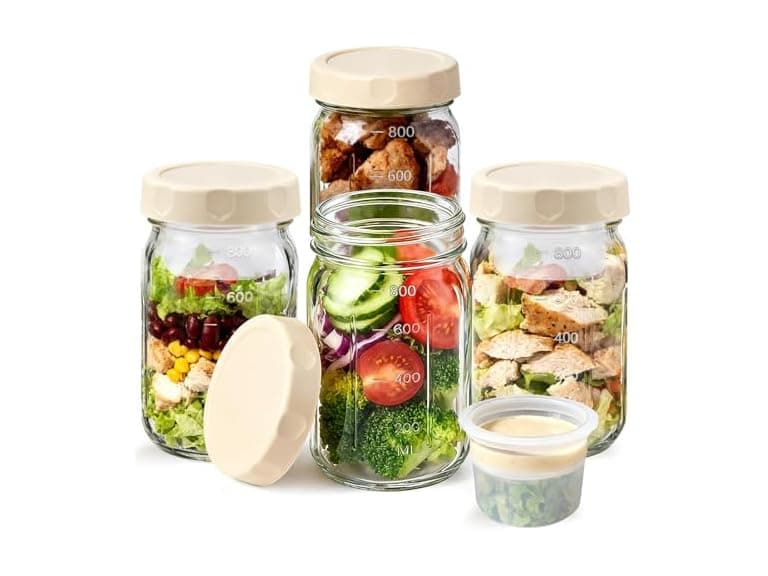 EKACO 4 Pack Glass Salad Jars 32 Oz - Leakproof Mason Jars - Image 1