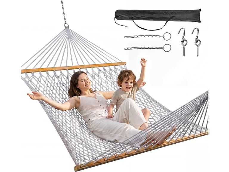 ANAGOO 2-Person Handwoven Rope Hammock with Spreader Bar - Image 1