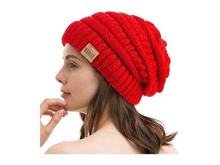 Redess (OS) Slouchy Beanie Hat Winter Cap B6 Red - Image 1