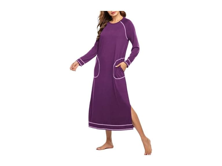 Ekouaer Women (XL) Nightshirt Long Sleeve Dress - Image 1