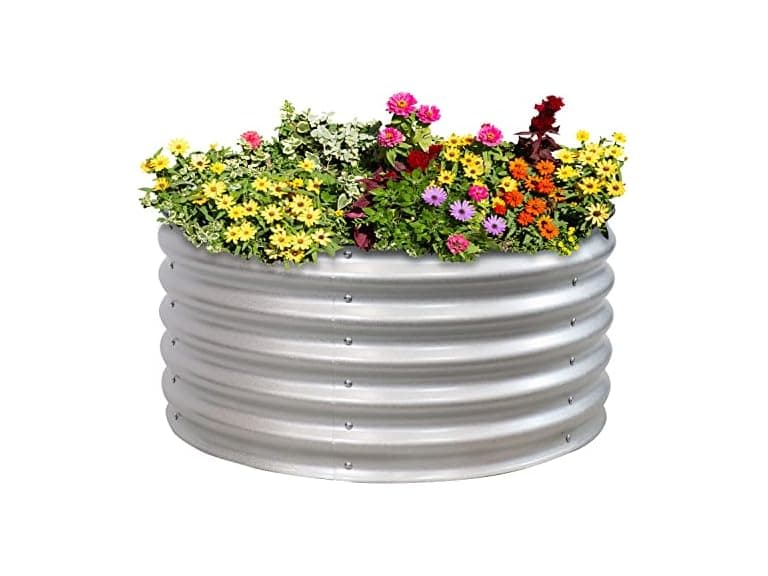 Sunnydaze 35.5" Round Raised Garden Bed-Silver - Image 1
