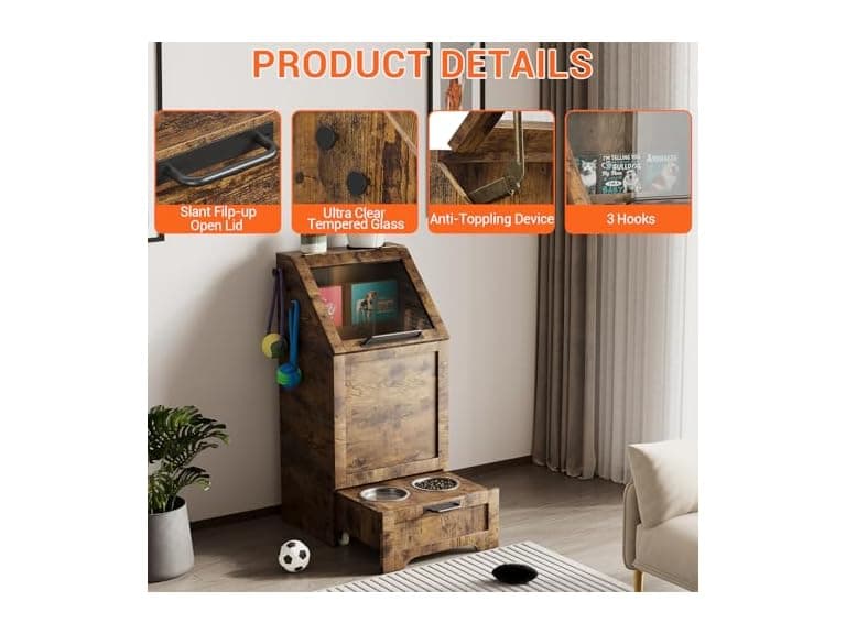 Top Opening Dog Feeding Station, Wooden Storage - Image 1