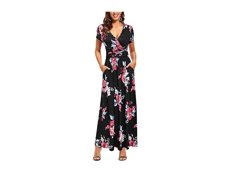 Ouges Women (XXL) Maxi V-Neck Pockets Summer Dress - Image 1