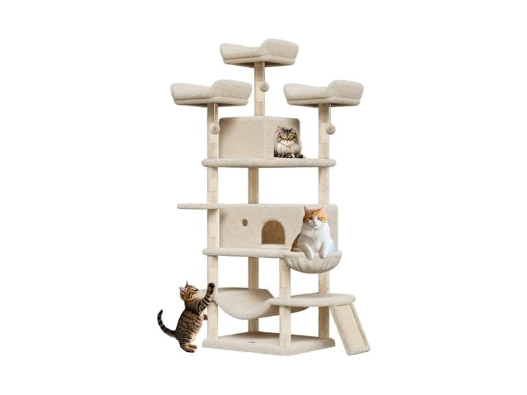68.5 in Multi-Level Cat Tree for Indoor Cats- Beige - Image 1
