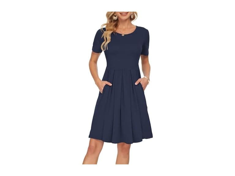Auselily Women (XS) Short Sleeve Pleated Dress - Image 1