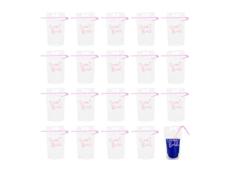 Bachelorette Party Collapsible Plastic Drink Pouches with Straws, 25 Piece - Image 1