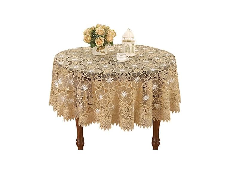 Beige Embroidered Lace Tablecloth 60 - Image 1