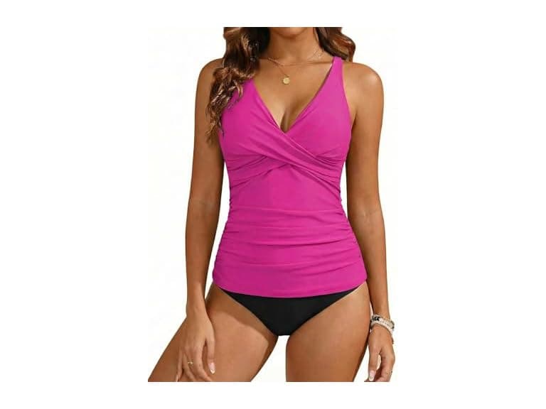 Hilor Women (14) Tankini Swimsuits Ruched V Tops - Image 1