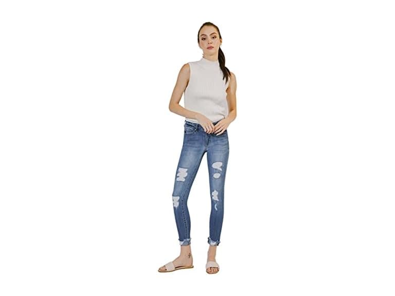 Kan Can Women Mid-Rise Ankle Skinny Frayed Jeans - Image 1