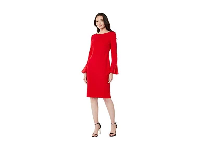 Calvin Klein Women (6) Chiffon Bell Sleeve Dress - Image 1