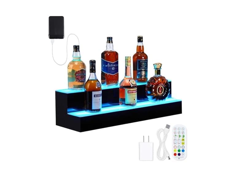 16'' LED Lighted Liquor Bottle Shelf, 2 Tier Bar Display - Image 1