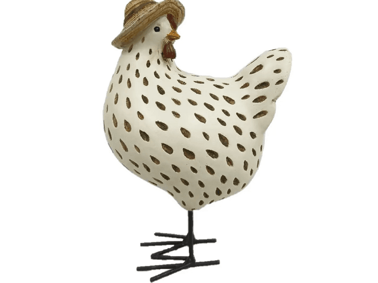 Santa's Workshop, Inc 33749 Resin Hen with Straw Hat White - Image 1