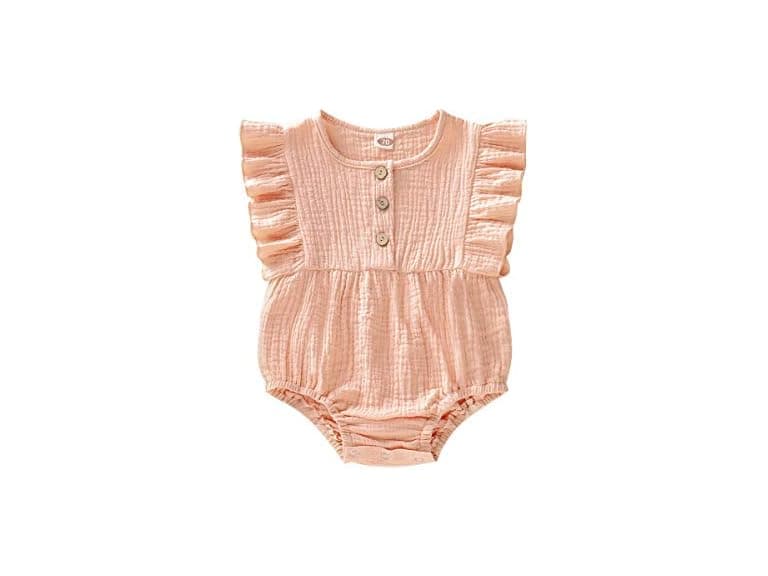 Happy Town Newborn Baby Girl Cotton Linen Bodysuit - Image 1