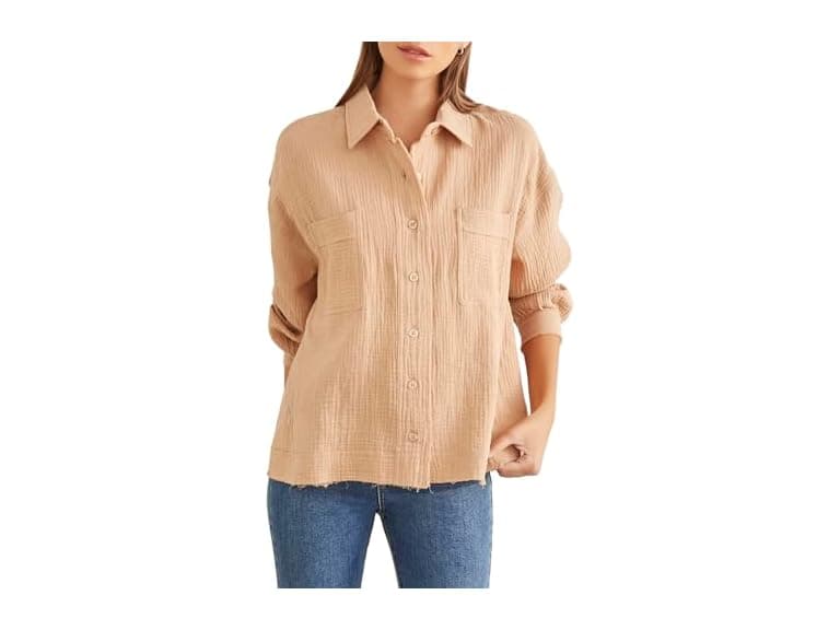 Forever 21 (M) Seersucker Raw-Cut Shirt - Image 1