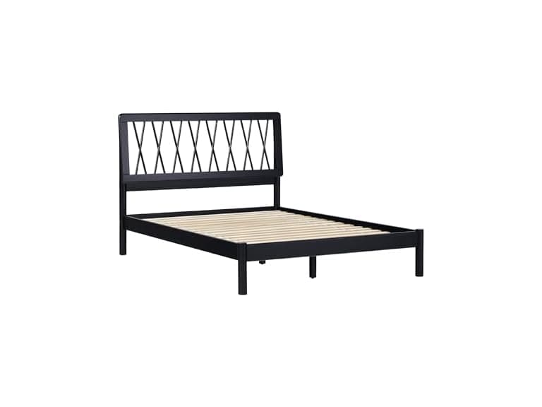 Walker Edison Full X Pattern Bed, Black - Image 1