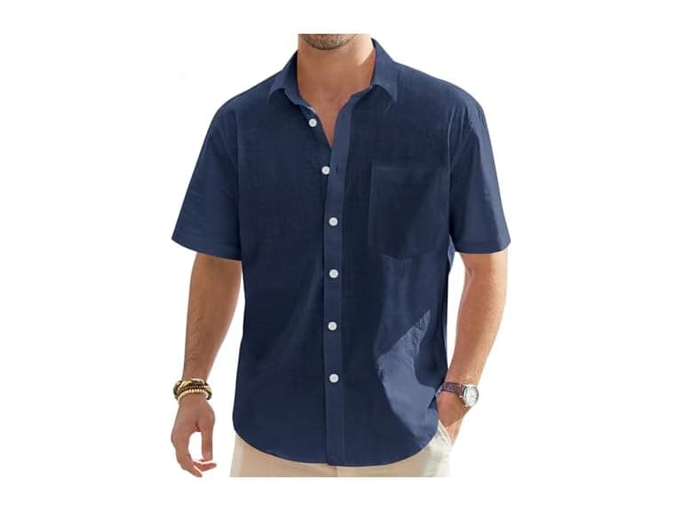 J.ver Men (L) Linen Shirt Short Sleeve Down Shirts - Image 1