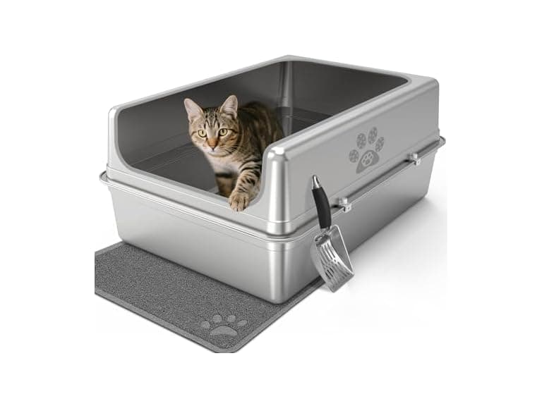 PWTAA Enclosed Stainless Steel Cat Litter Box (Open Box) - Image 1