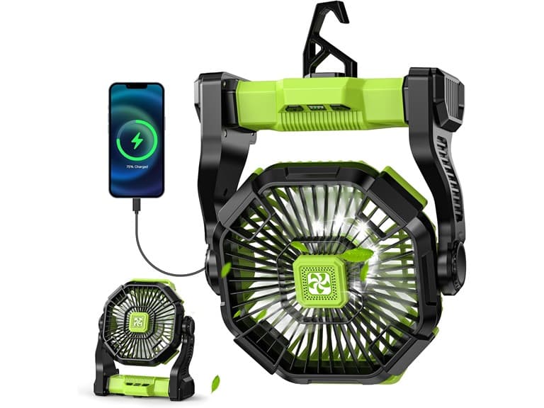 12000mAh Camping Fan with Led Lantern - Image 1