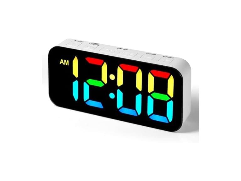 Digital Clock with 13 Color Night Light,White - Image 1