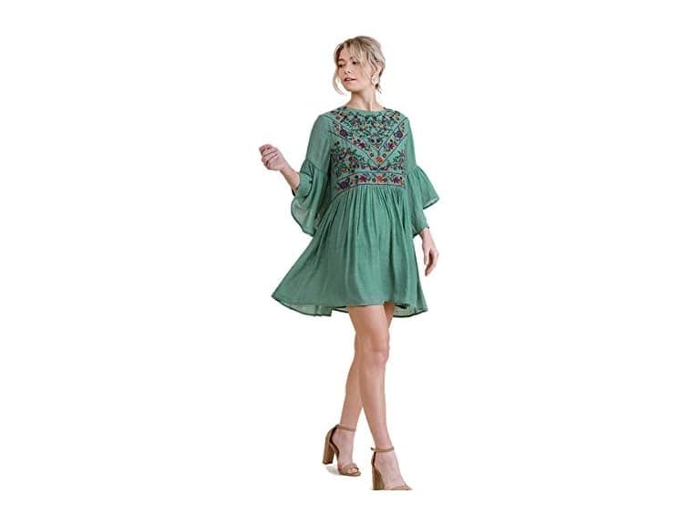 Umgee Women (M) Embroidered Keyhole Bell Dress - Image 1