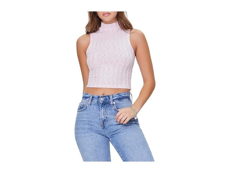 Forever 21 (L) Marled Mock Neck Crop Top - Image 1