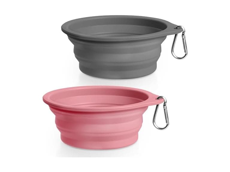 Rest-Eazzzy 2-Pk Silicone Collapsible Dog Bowls Grey, Pink - Image 1