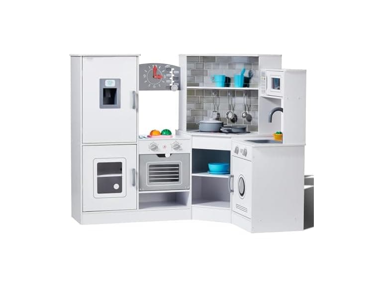 Corner Wooden Play Kitchen, Toy Set with Lights - Image 1