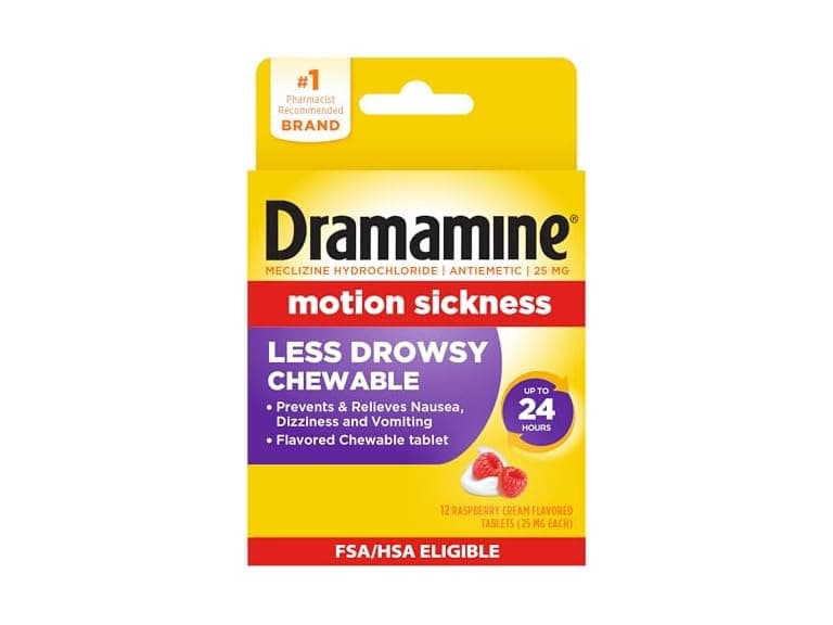 Dramamine Less Drowsy Raspberry Chewable 12ct - Image 1