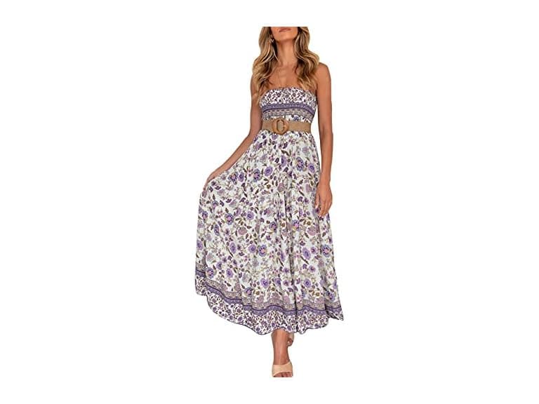 Zesica Women (M) Summer Boho Strapless Dresses - Image 1