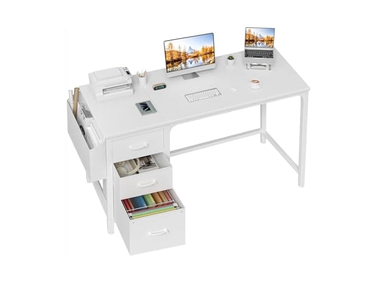White Computer Desk With Fabric File - Image 1