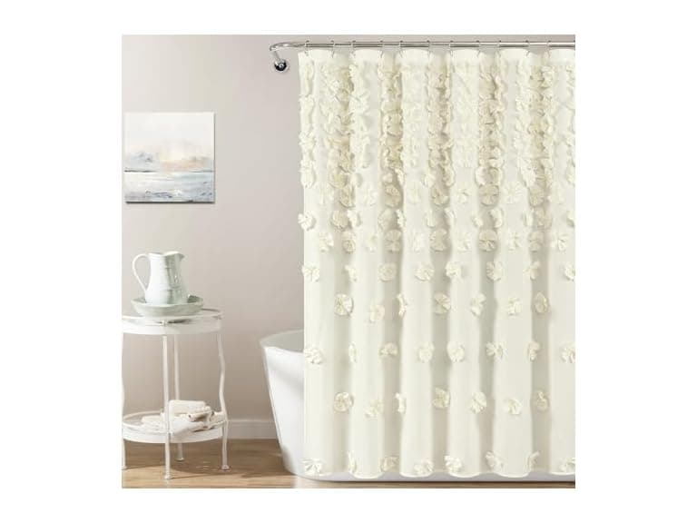 Lush Decor Riley Shower Curtain, 72" W x 72" L, Ivory - Image 1