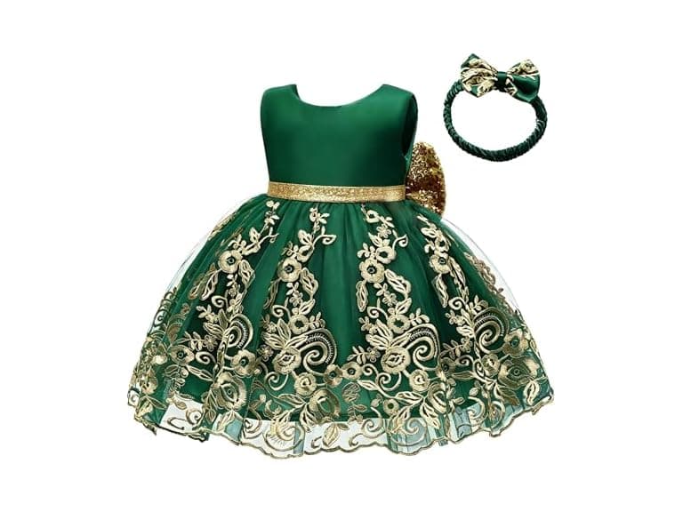 Avazu Girls (3-6 MOS) Bowknot Sequins Lace Dress - Image 1