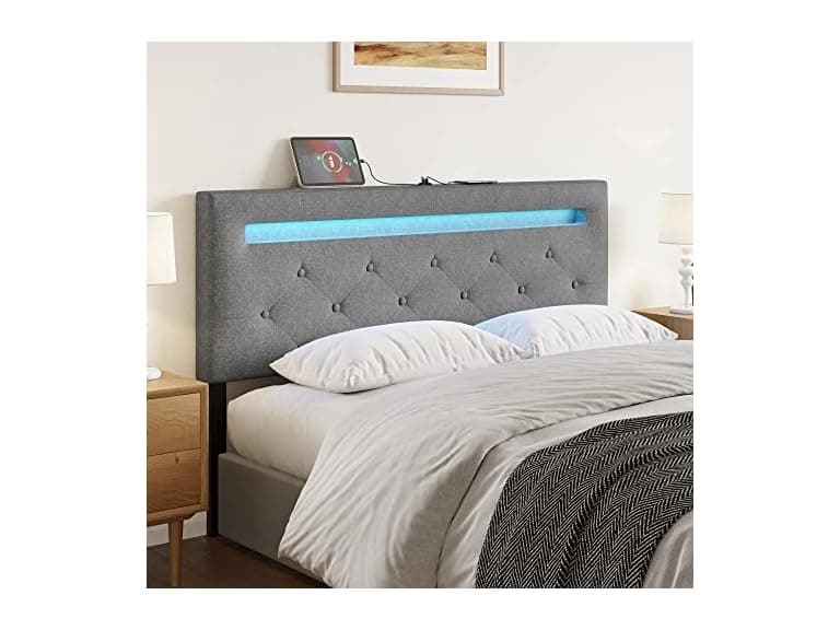 HAUSOURCE Queen Headboard LED USB Linen - Image 1