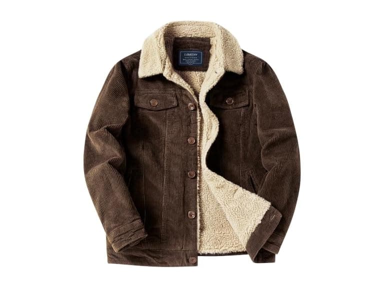 Louechy Men (L) Corduroy Sherpa Lined Jacket Coats - Image 1