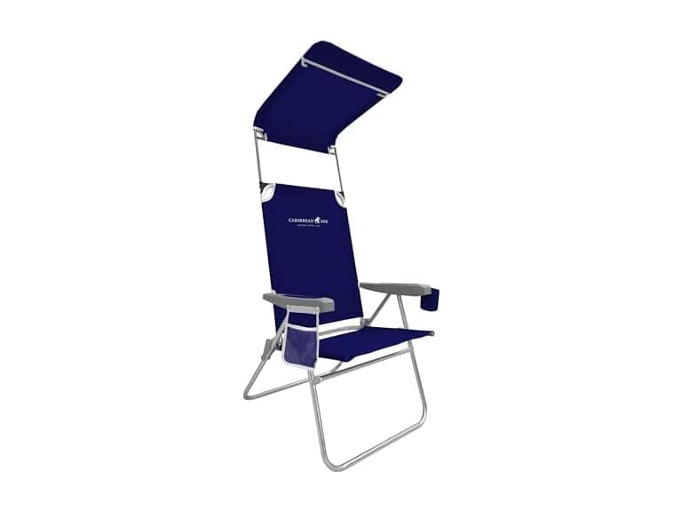 Caribbean Joe Folding Beach Chair, High Back, Navy - Image 1