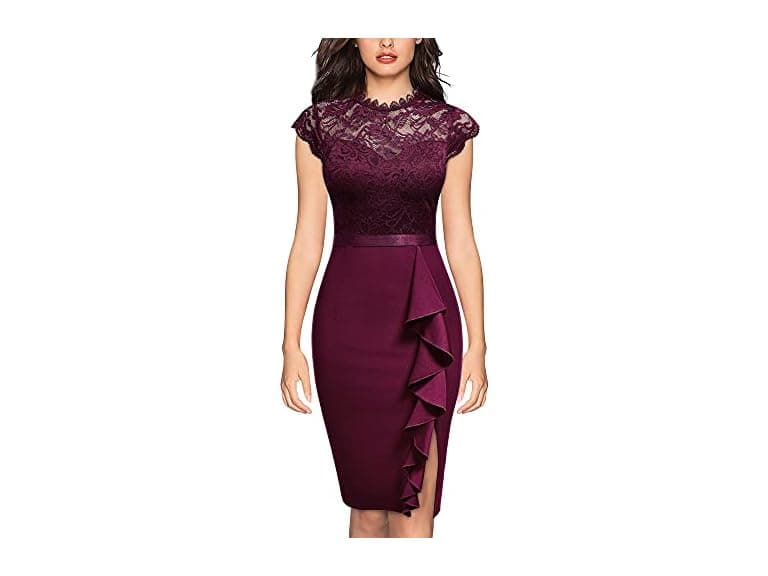 Miusol Women (L) Retro Lace Ruffle Style Dress - Image 1