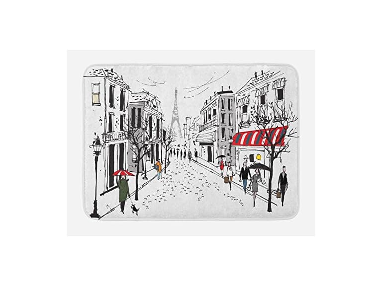 Ambesonne Paris Bath Mat, Old French Pedestri - Image 1