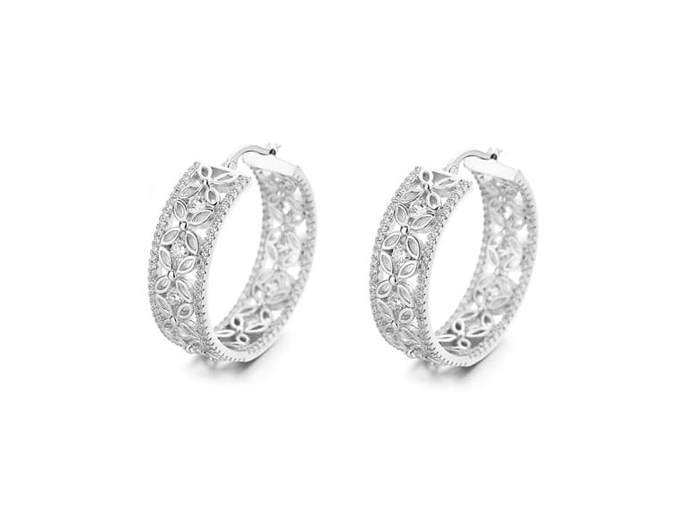 Filigree Flower Hoop Earrings - Image 1